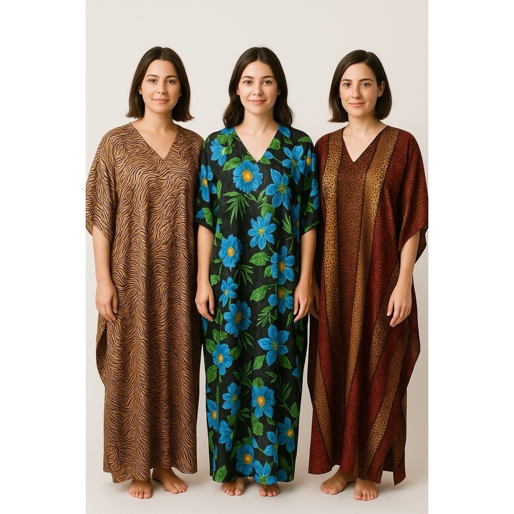 3 Vintage Winlar Satin Animal Print V Neck Kaftan One‎ Size Fits Most Mrs Roper